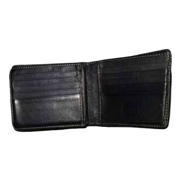 Roots Canada Classic Black Leather Bi Fold Wallet w Center section ID Holder - Picture 5 of 5